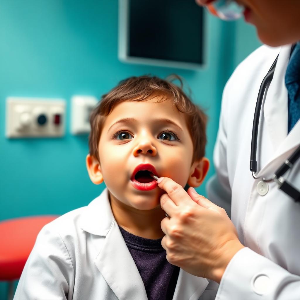 Pediatric ENT doctor examining a young child's throat